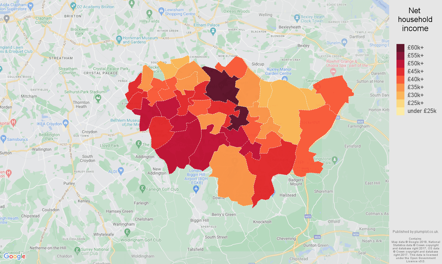Bromley net household income map