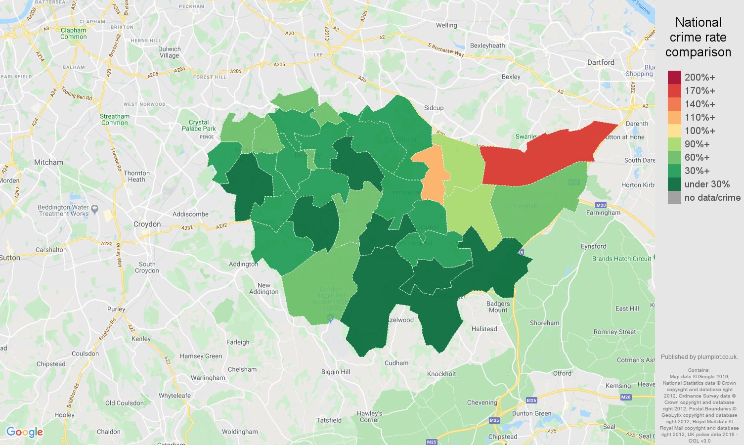 Bromley other crime rate comparison map
