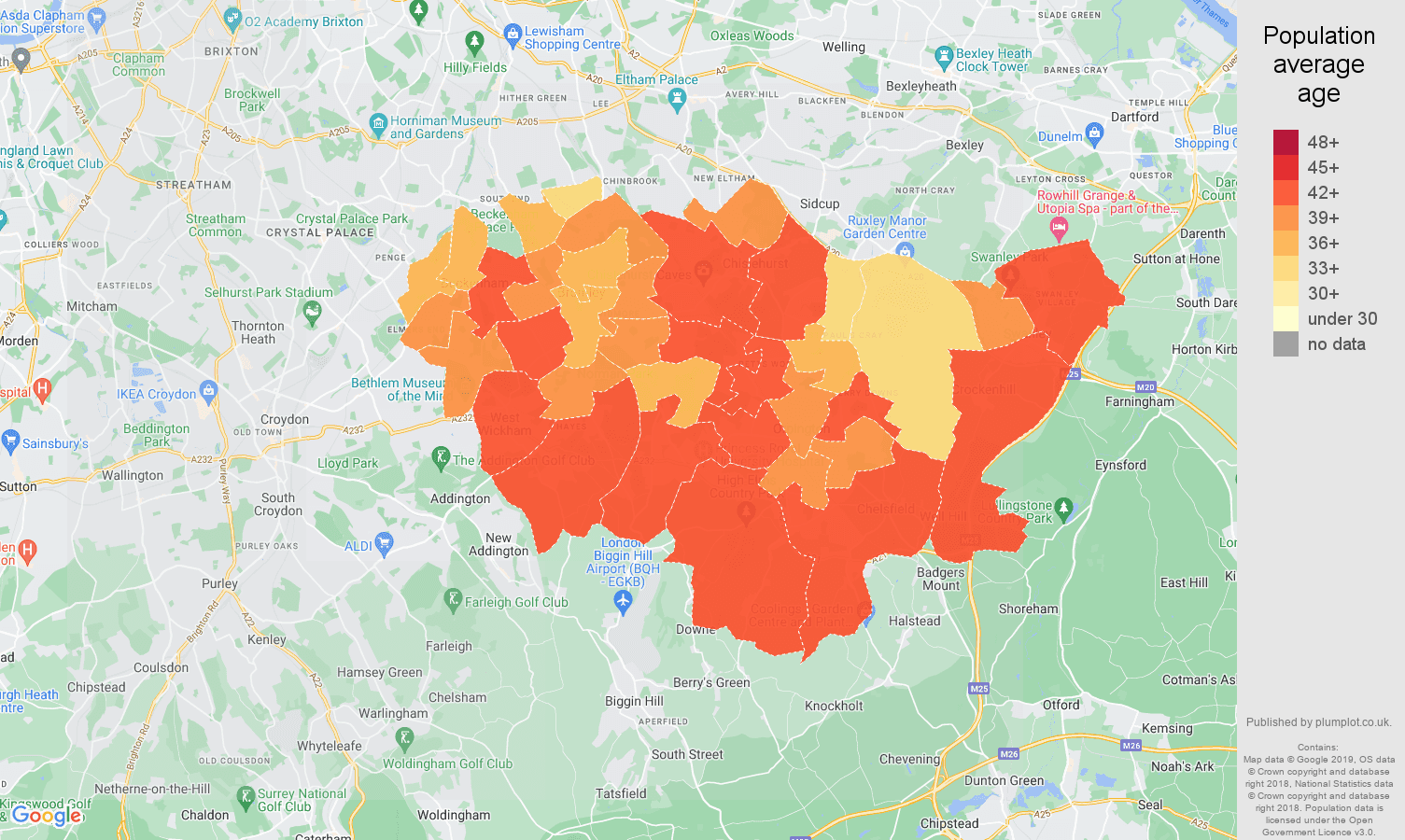Bromley population average age map