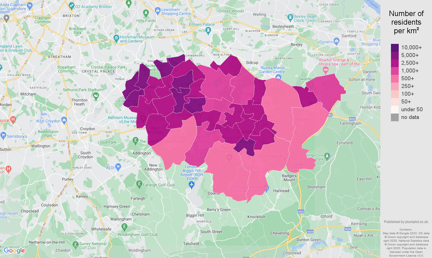 Bromley population density map