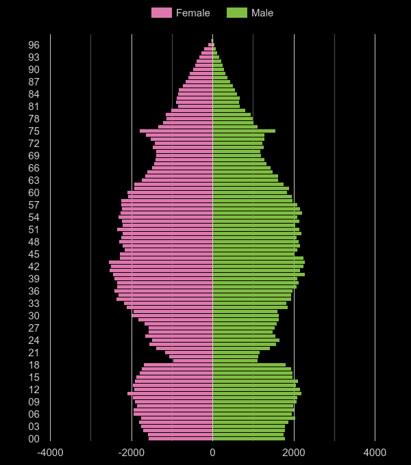 Bromley population pyramid by year