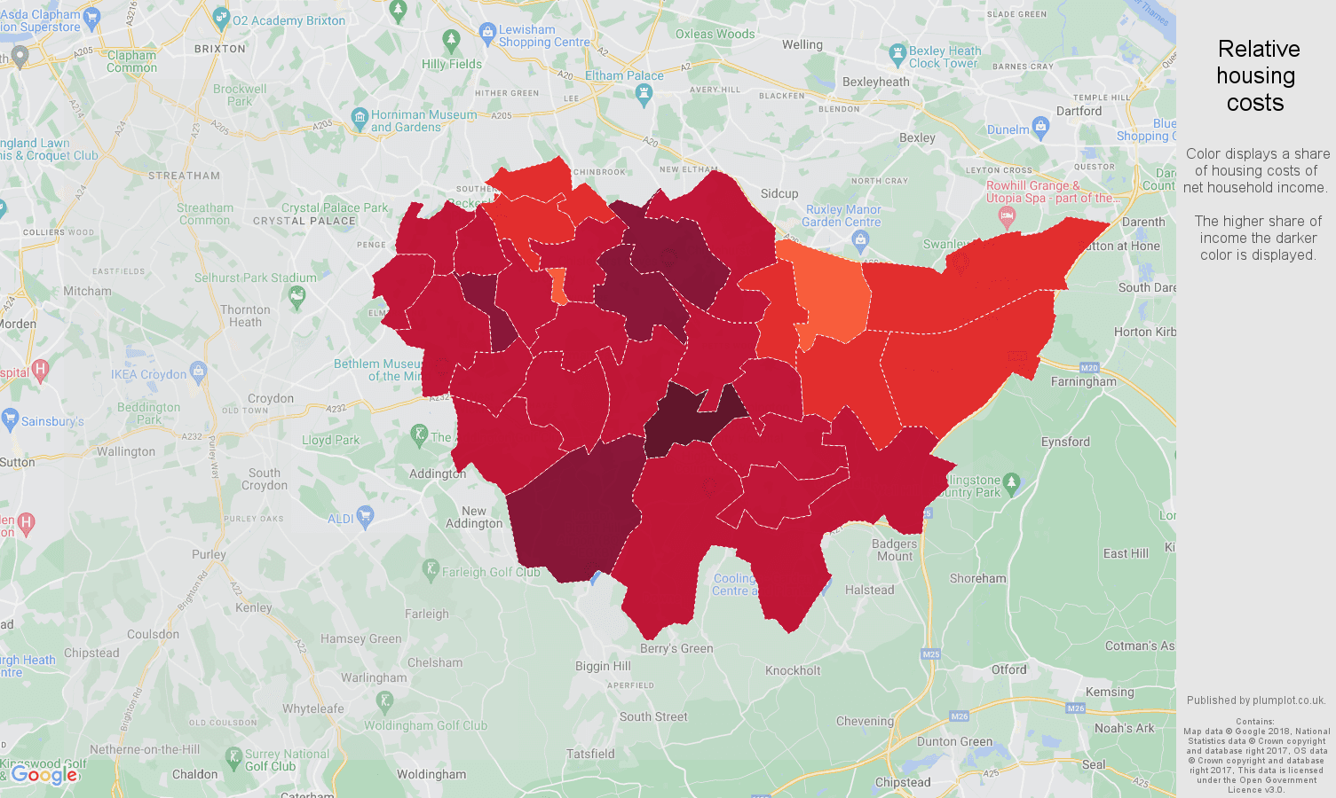 Bromley relative housing costs map