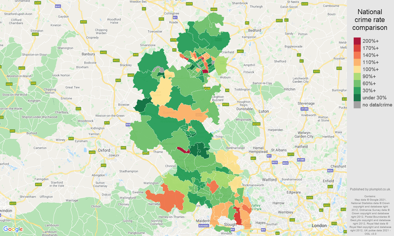 Buckinghamshire burglary crime rate comparison map