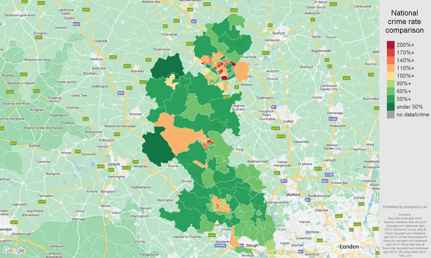 Buckinghamshire crime rate comparison map