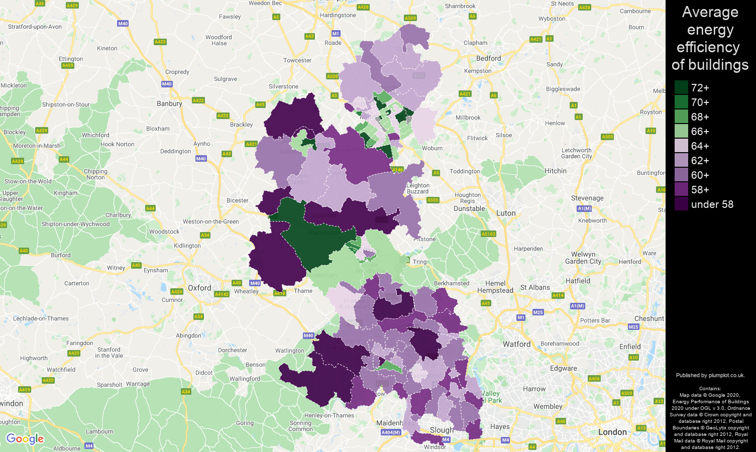 Buckinghamshire map of energy efficiency of houses