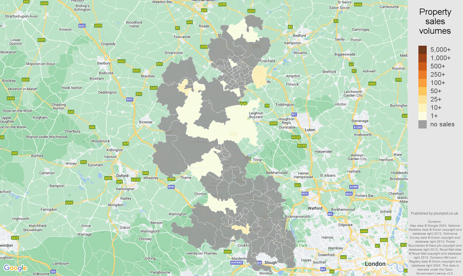 Buckinghamshire map of sales of new properties