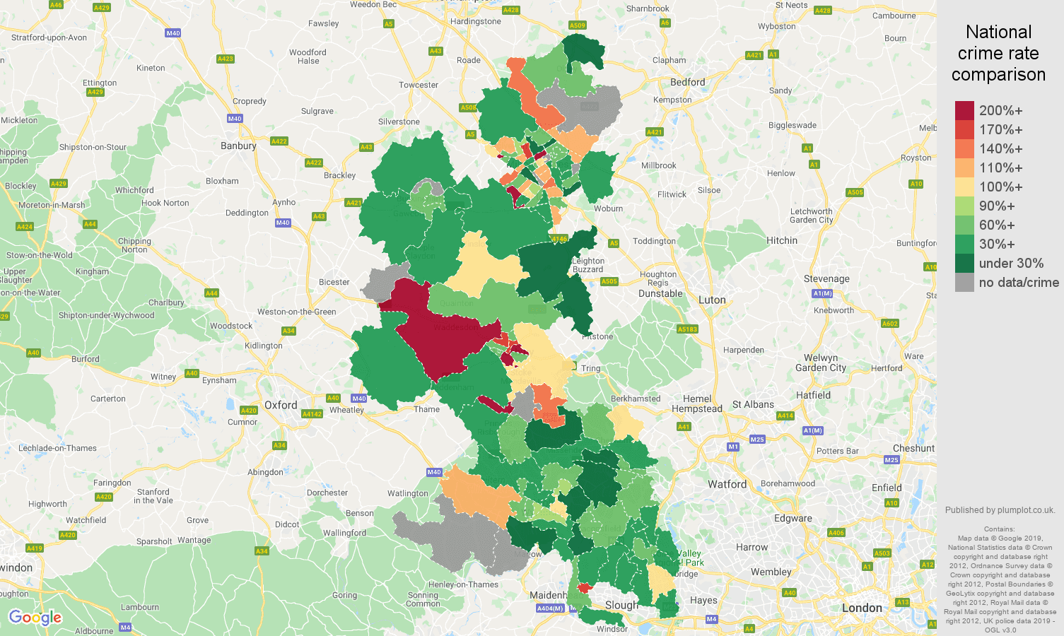 Buckinghamshire other crime rate comparison map