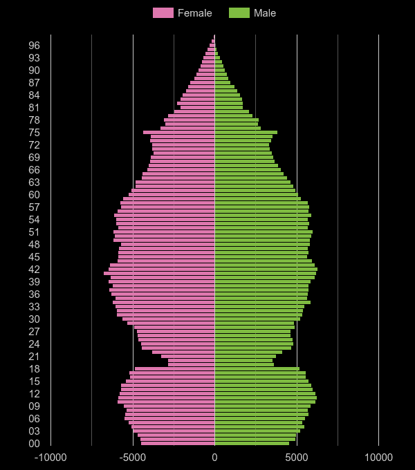 Buckinghamshire population pyramid by year