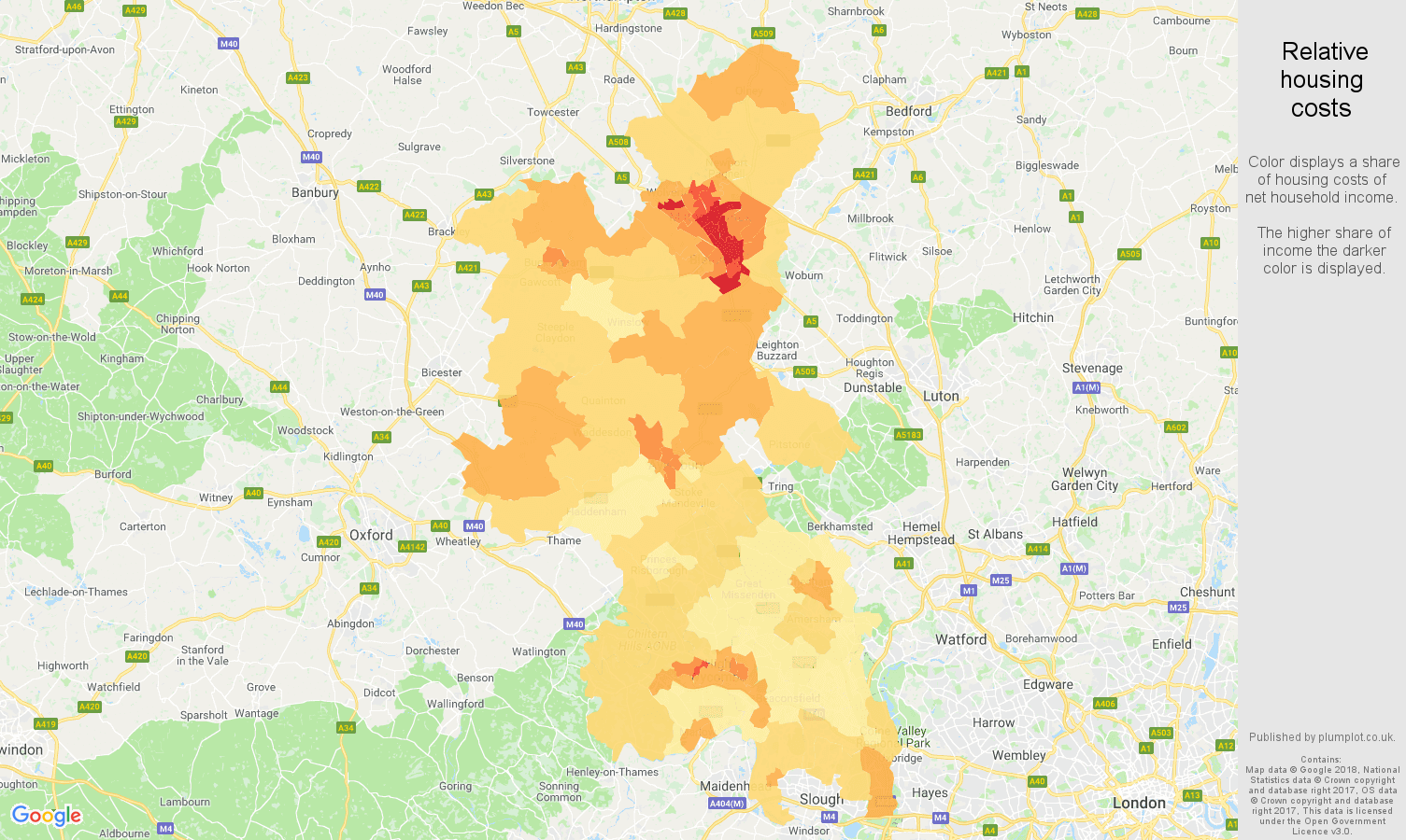 Buckinghamshire relative housing costs map