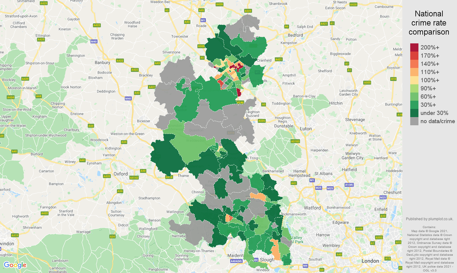 Buckinghamshire robbery crime rate comparison map