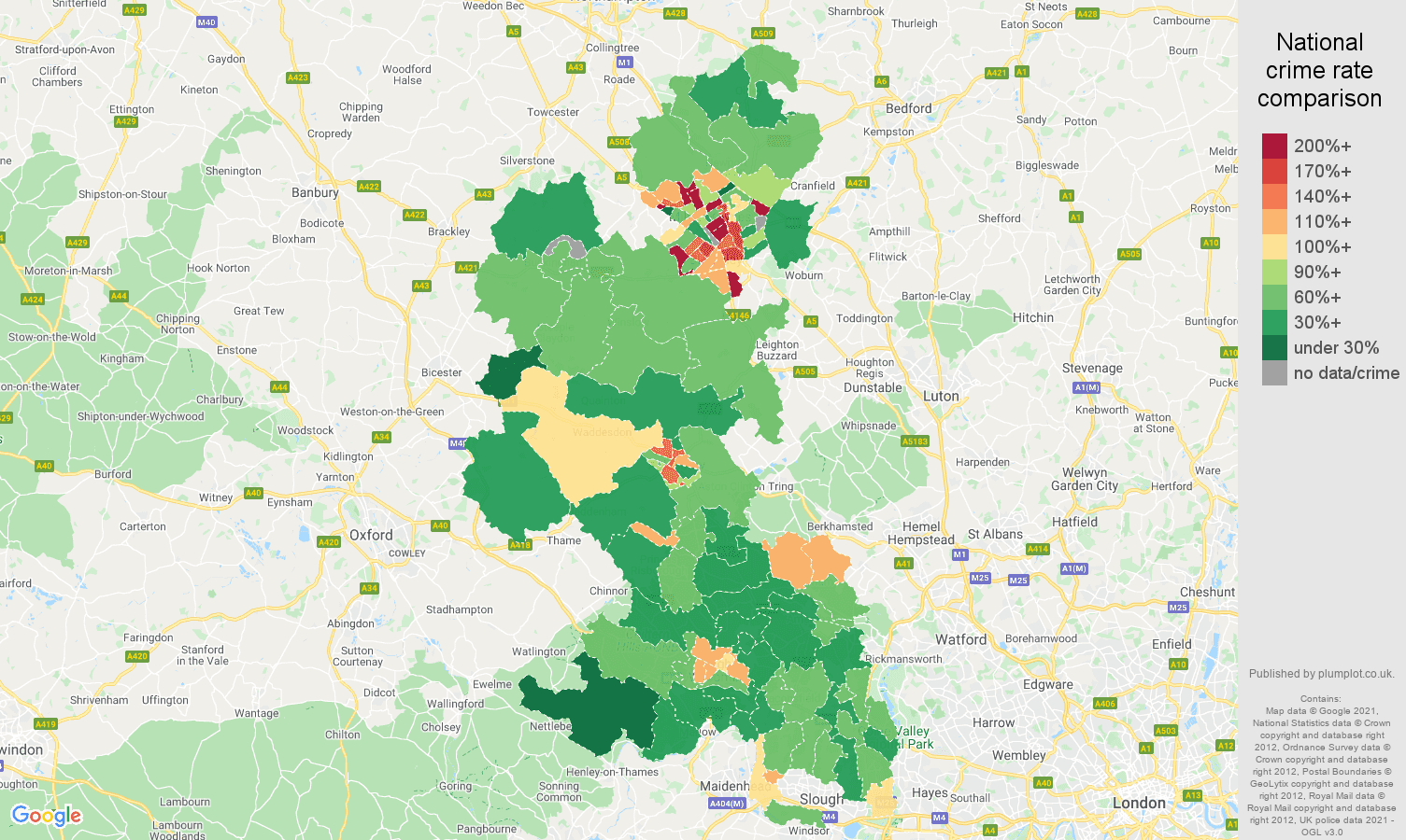 Buckinghamshire violent crime rate comparison map