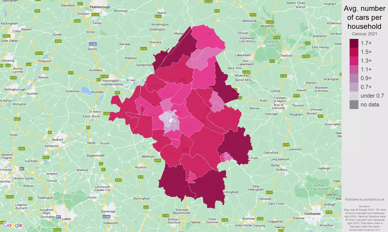 Cambridge cars per household map