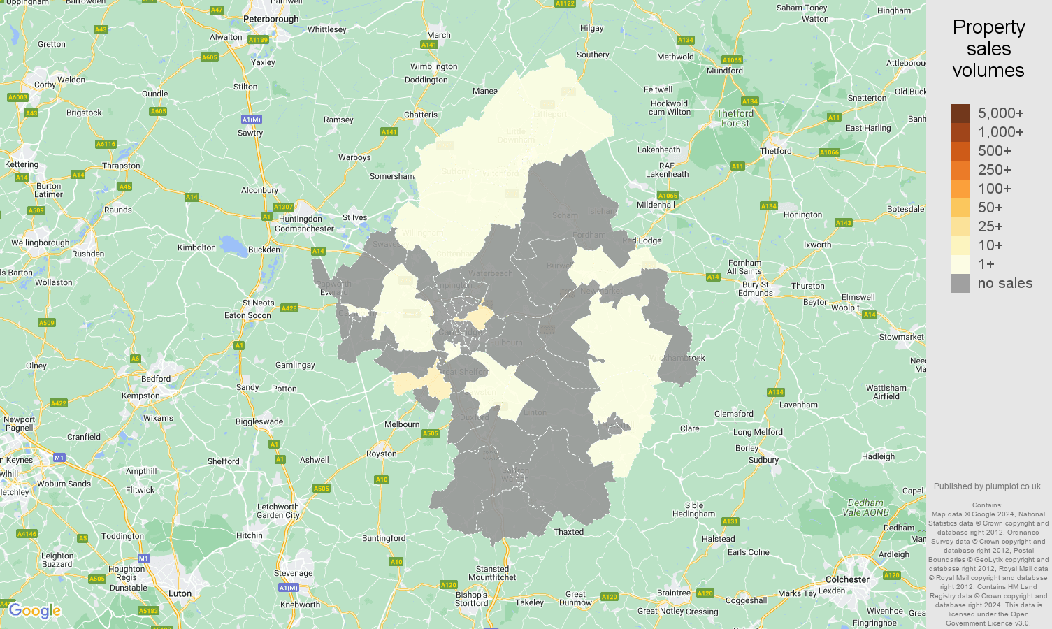 Cambridge map of sales of new properties