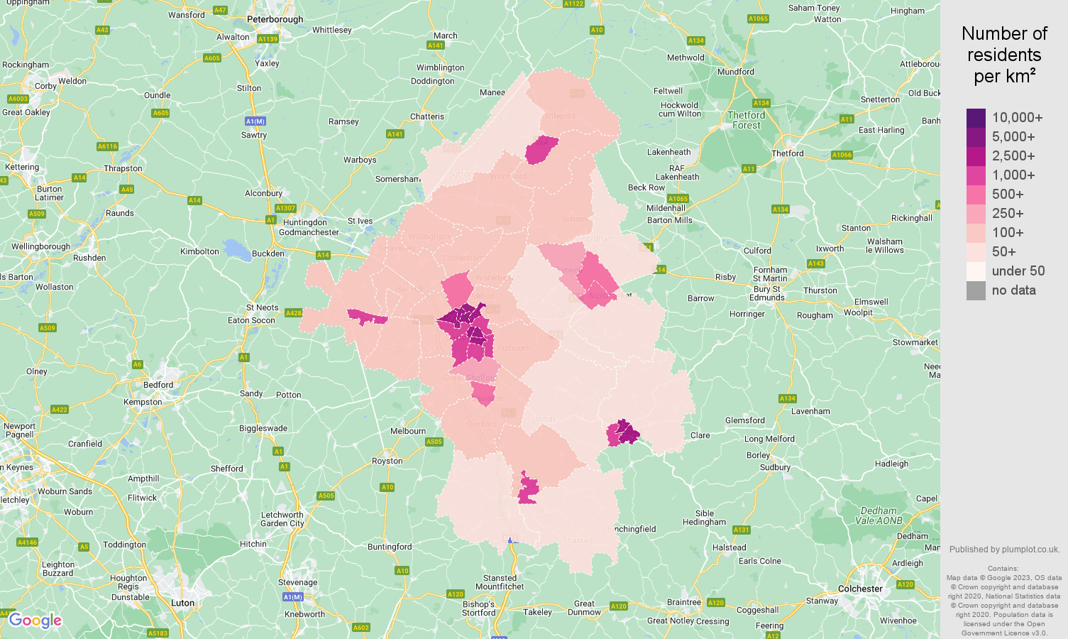 Cambridge population density map