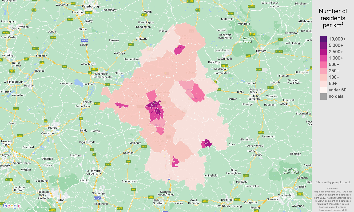 Cambridge population stats in maps and graphs.