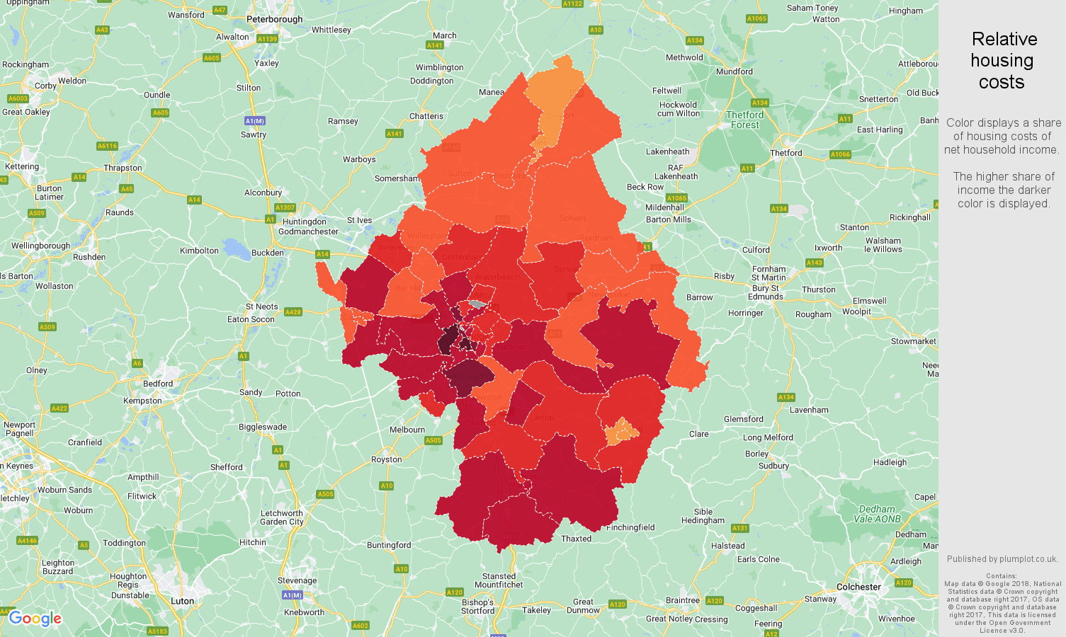 Cambridge relative housing costs map