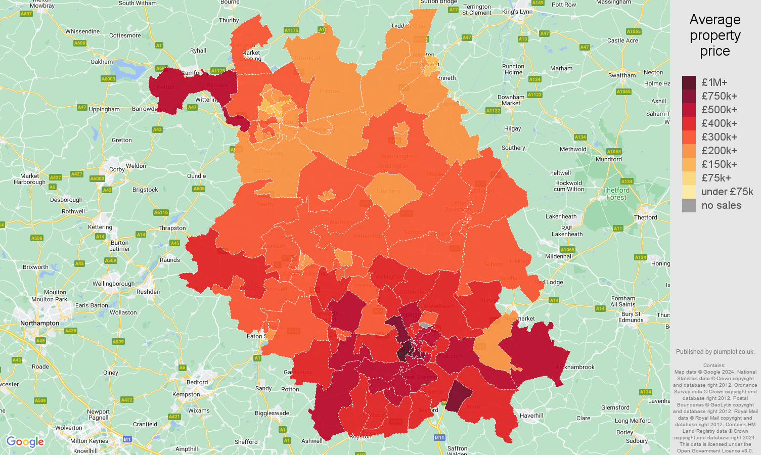 Cambridgeshire house prices map