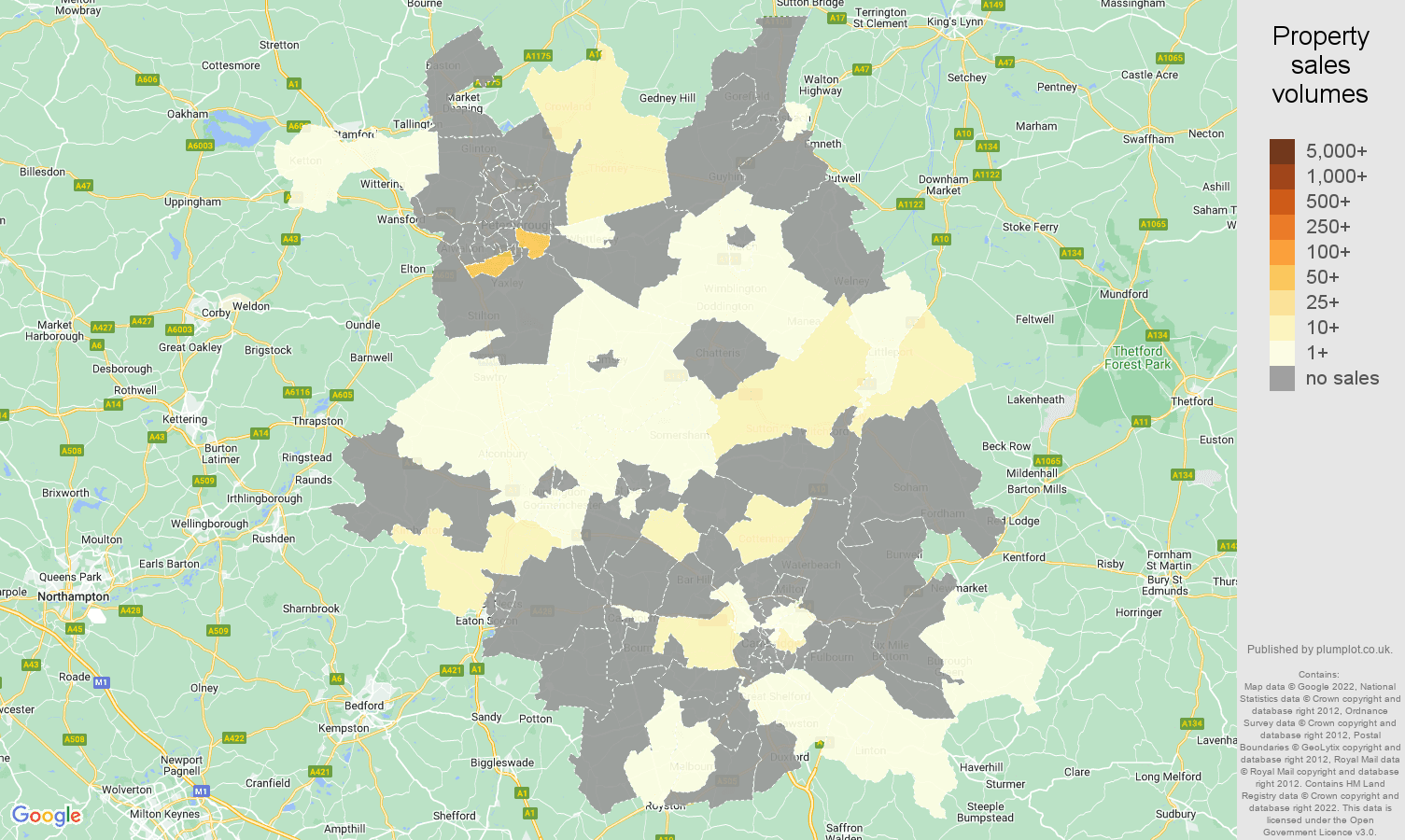 Cambridgeshire map of sales of new properties