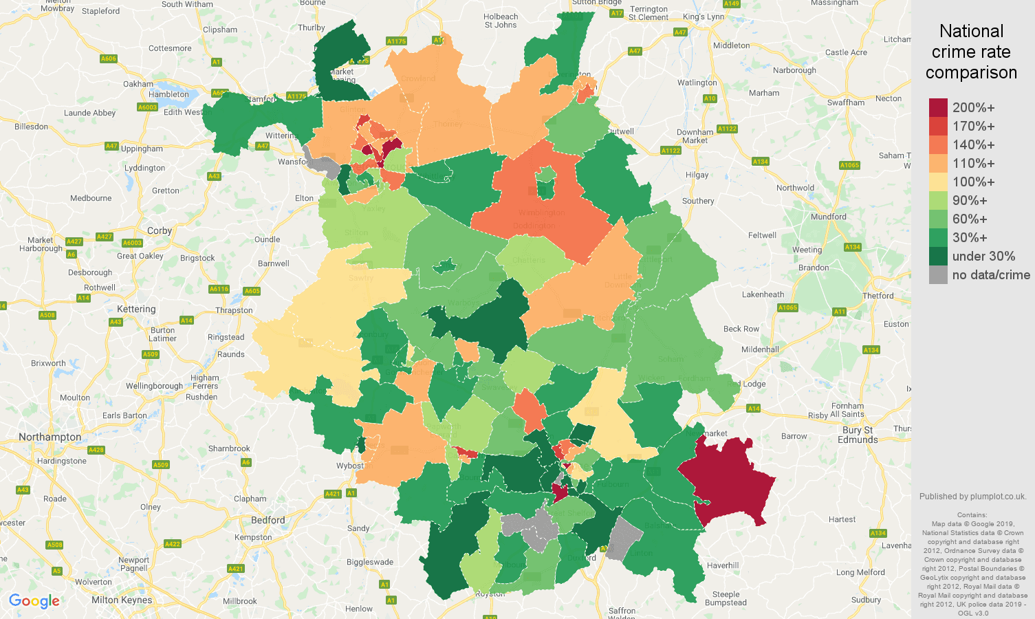 Cambridgeshire other crime rate comparison map