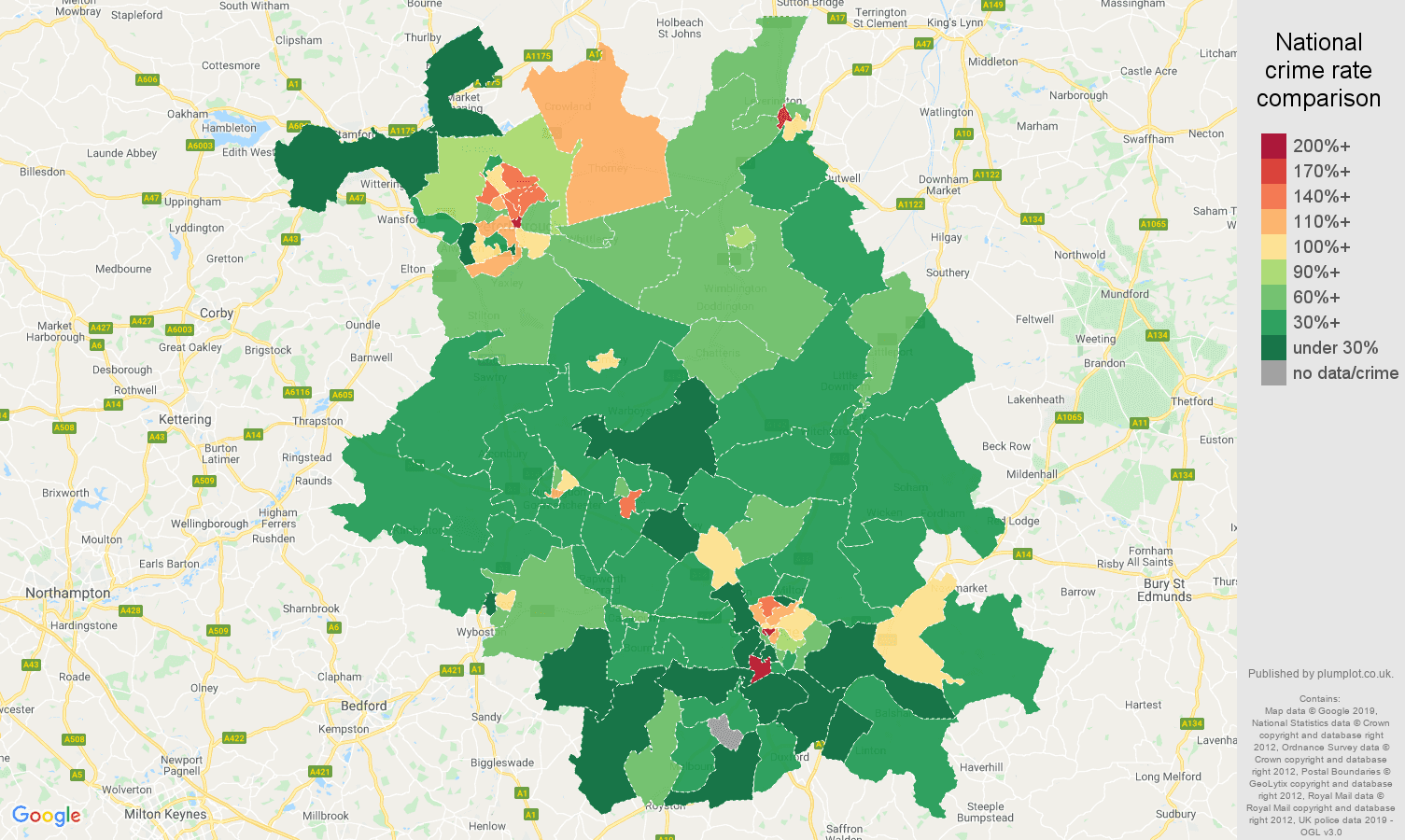 Cambridgeshire public order crime rate comparison map
