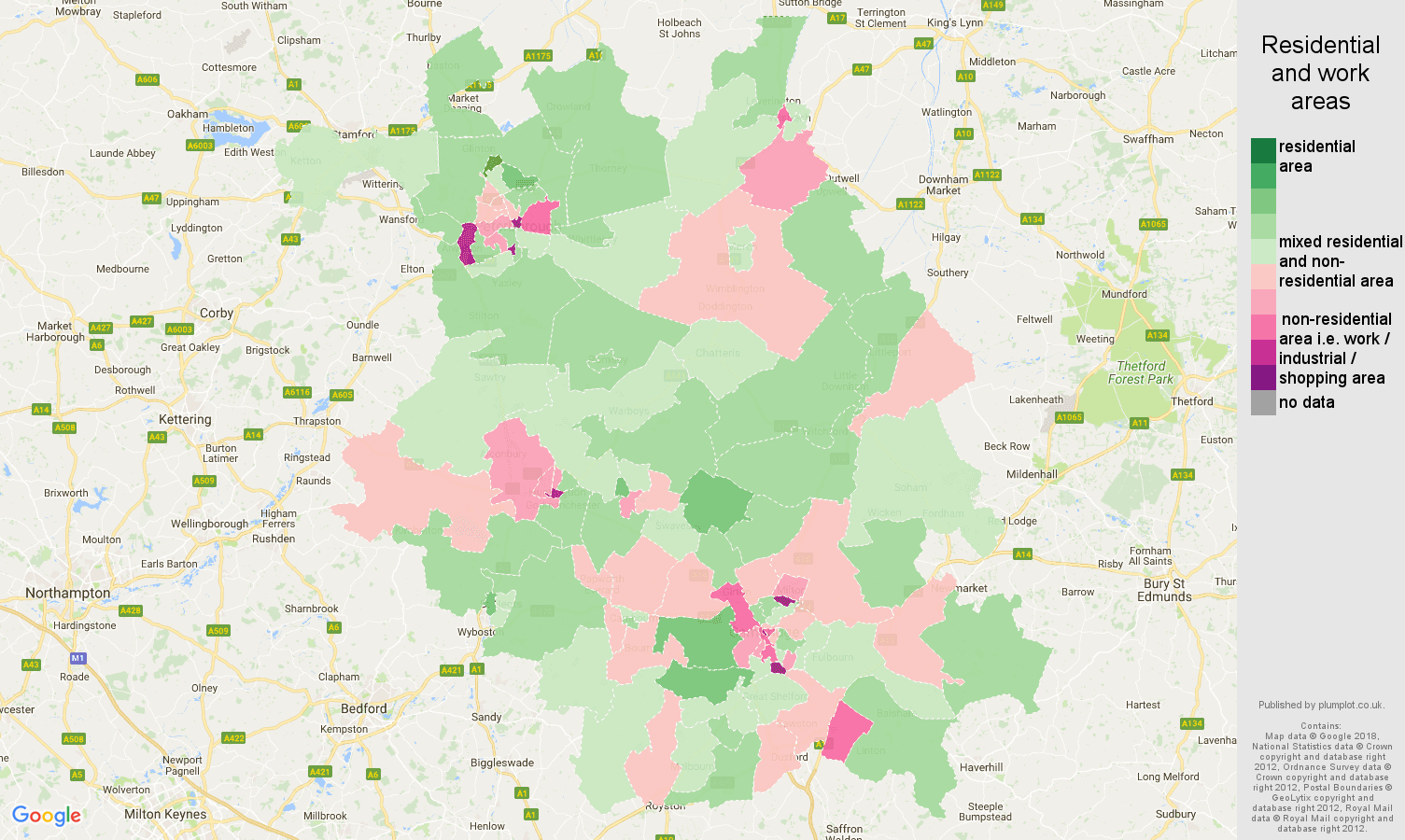 Cambridgeshire residential areas map
