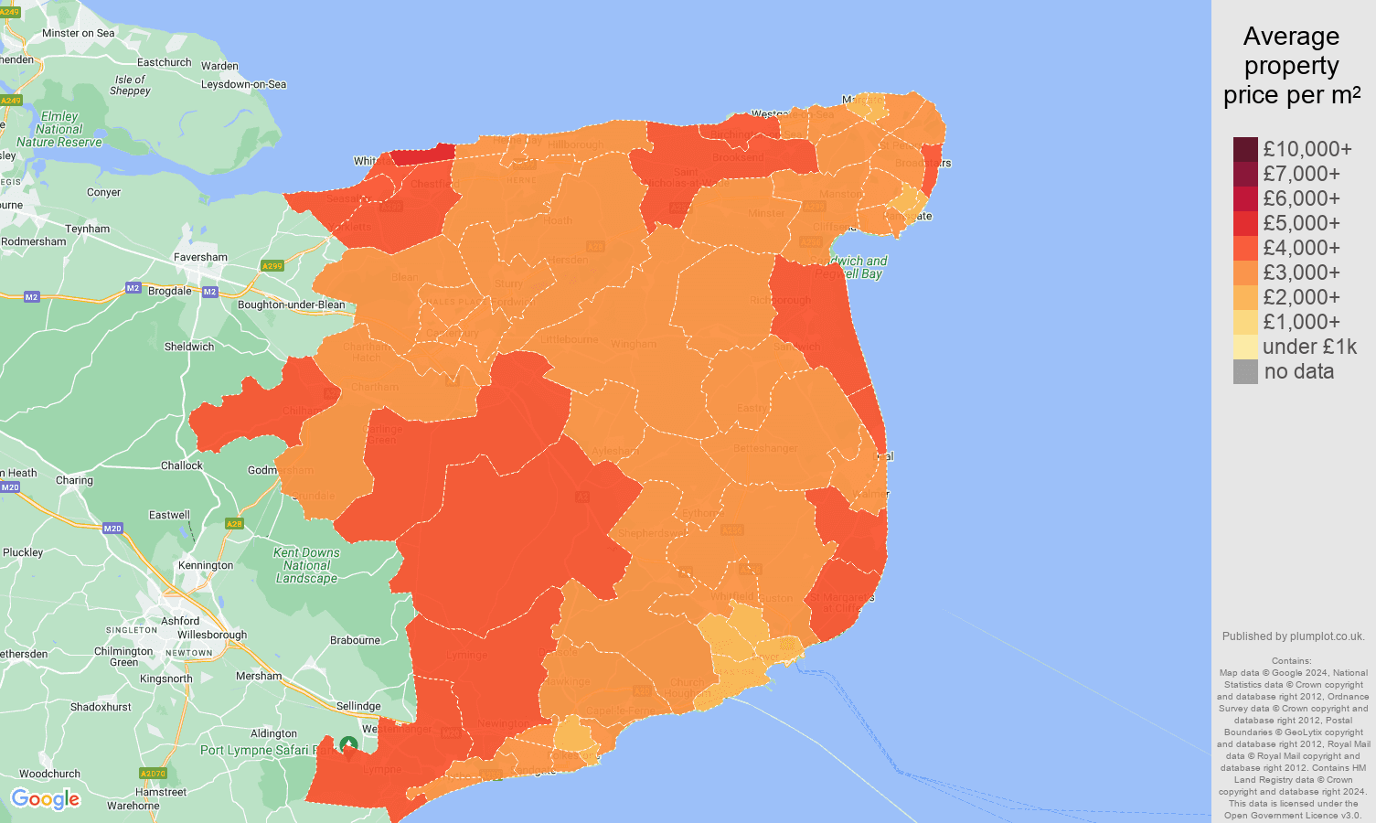 Canterbury house prices per square metre map