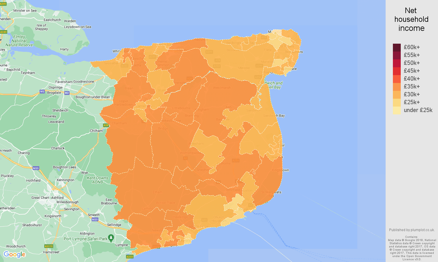 Canterbury net household income map