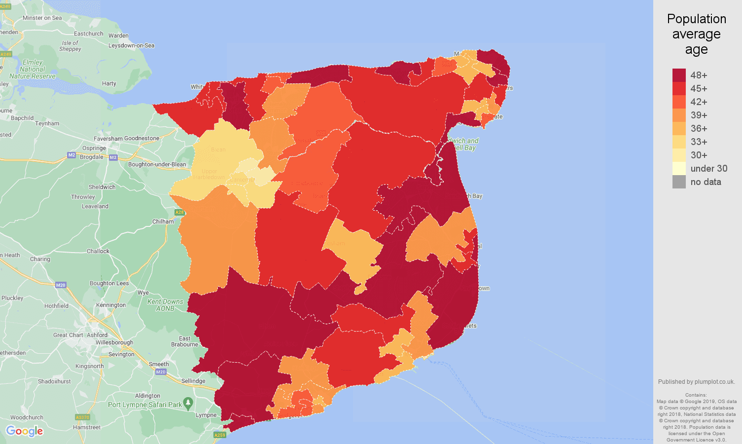 Canterbury population average age map