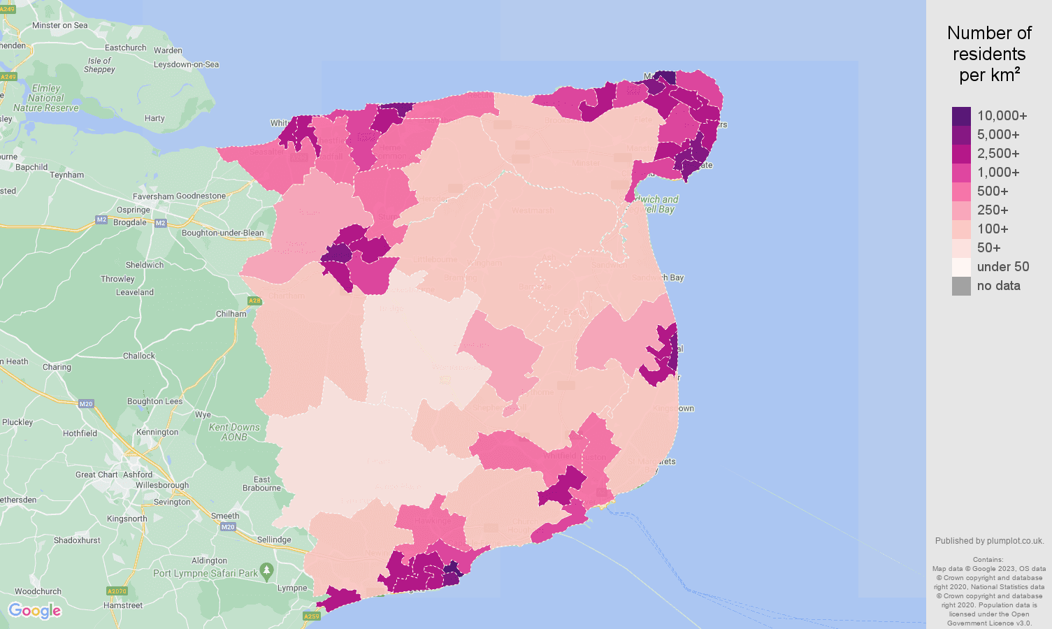 Canterbury population density map