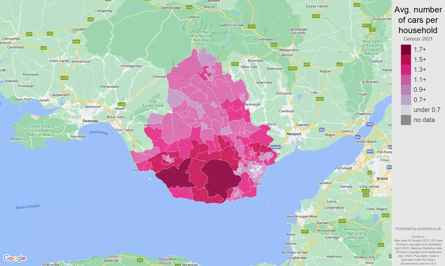 Cardiff cars per household map