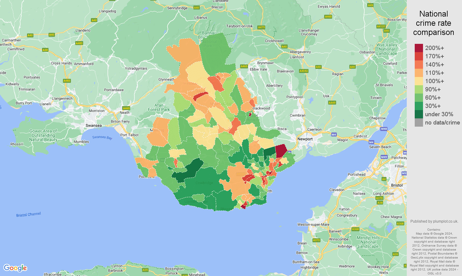 Cardiff crime rate comparison map