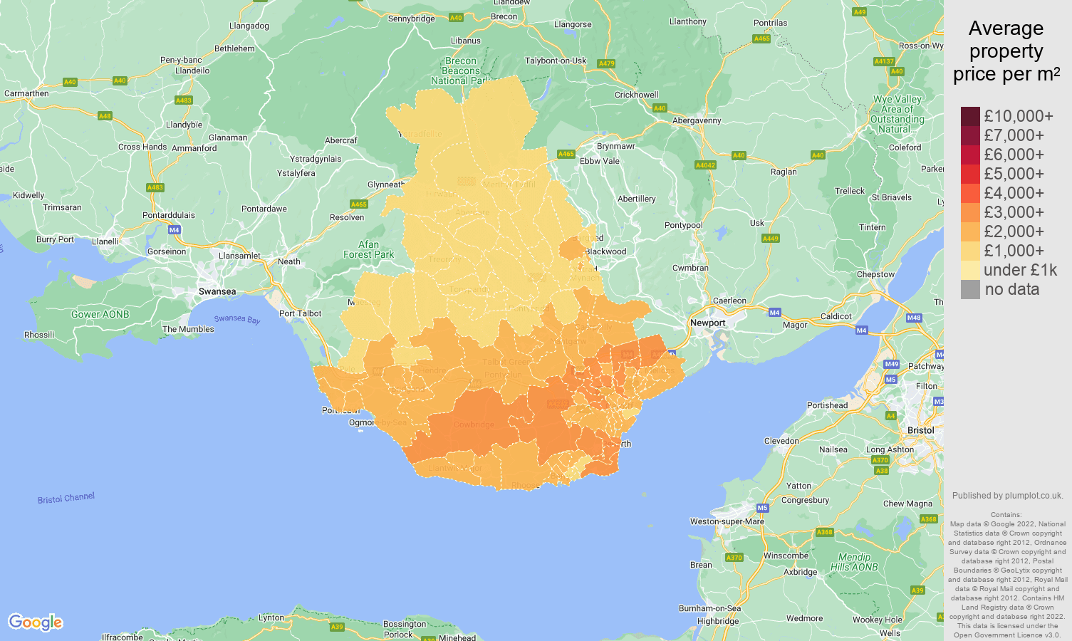Cardiff house prices per square metre map