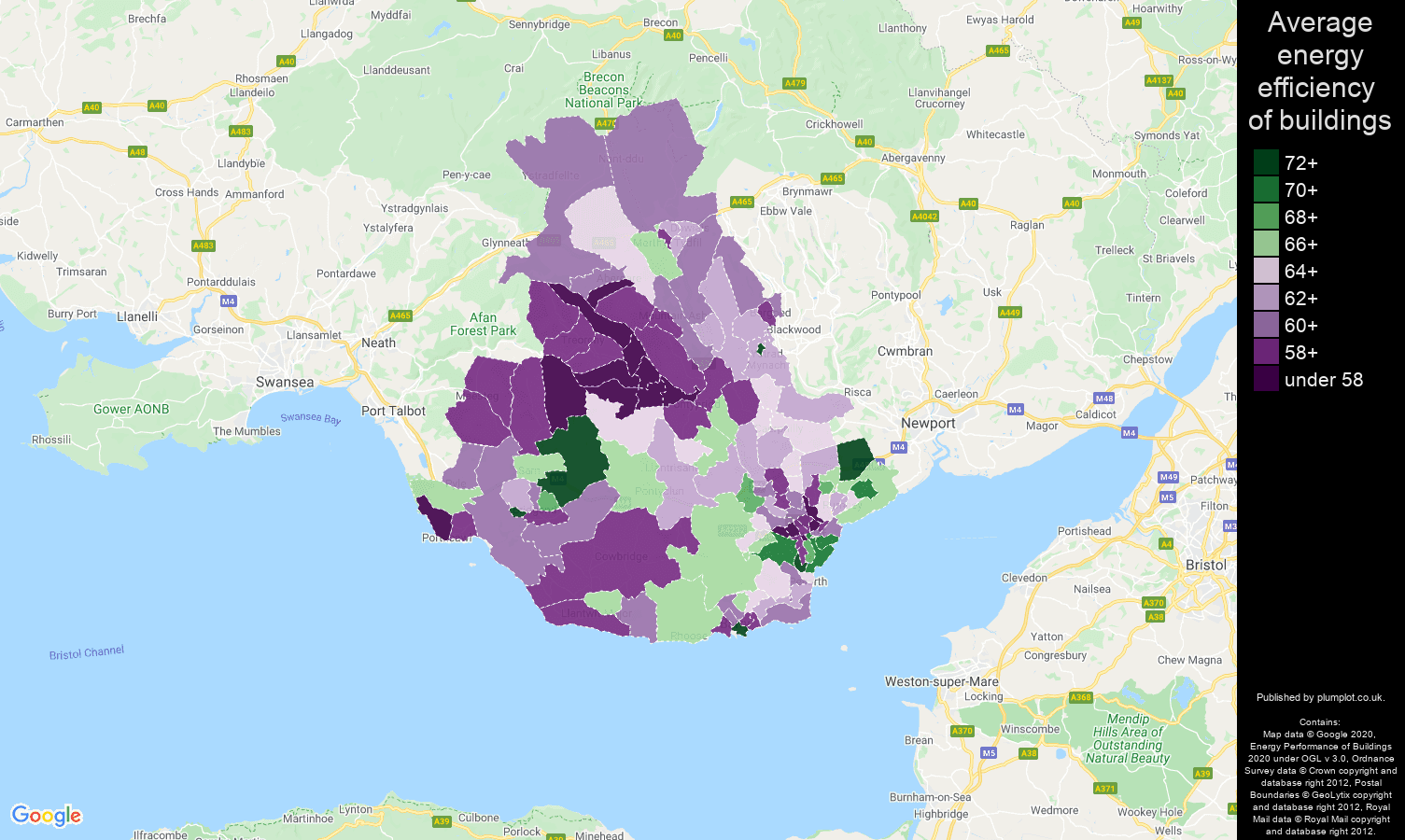 Cardiff map of energy efficiency of houses