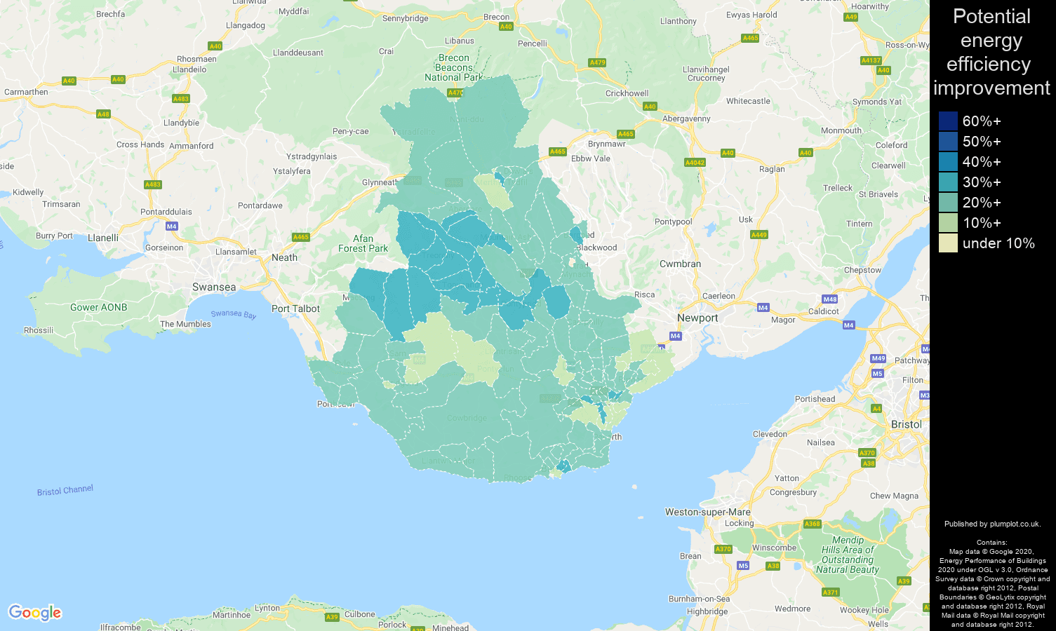 Cardiff map of potential energy efficiency improvement of houses