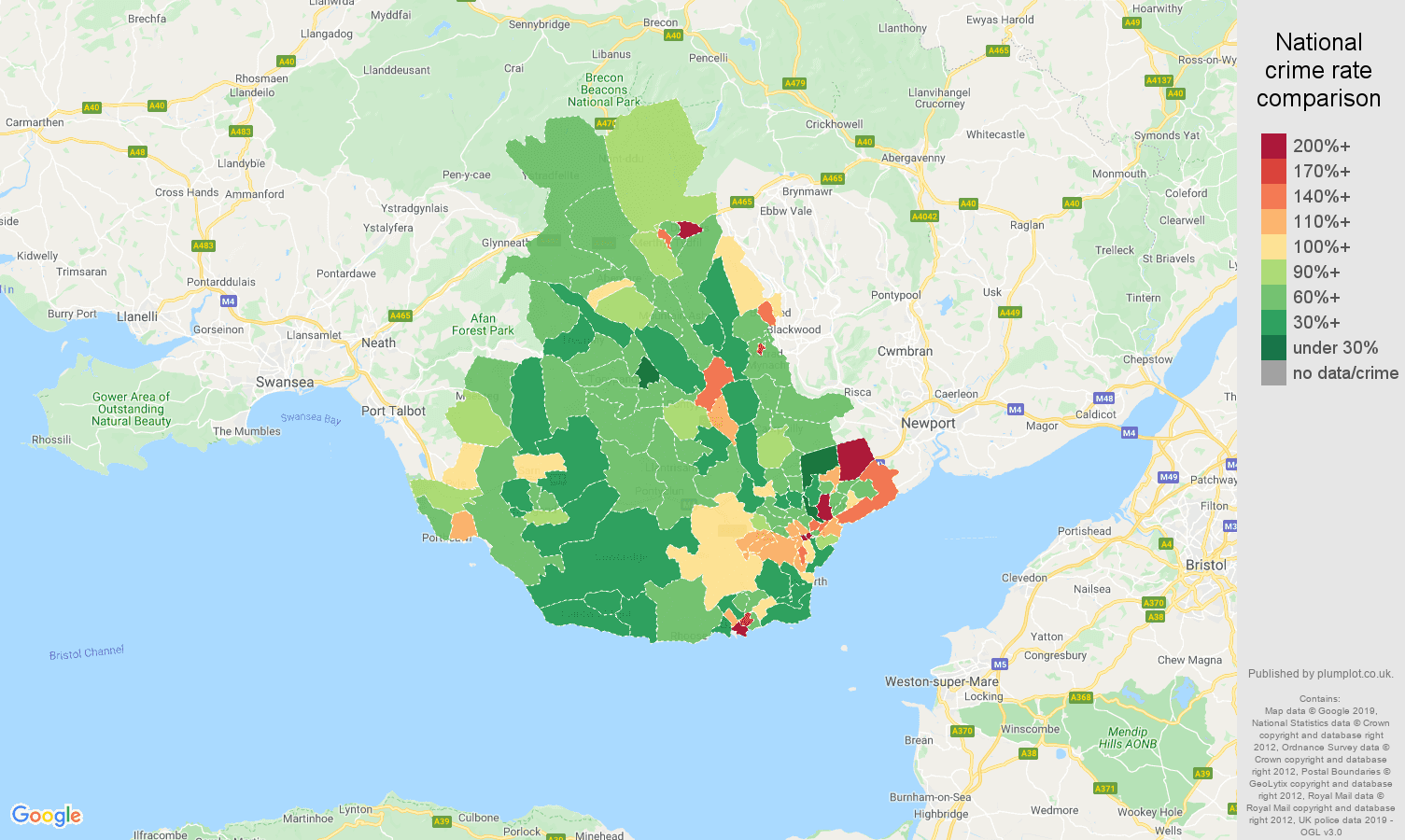 Cardiff other theft crime rate comparison map