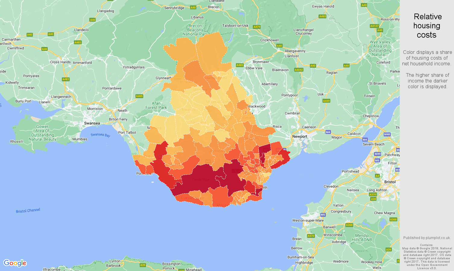 Cardiff relative housing costs map