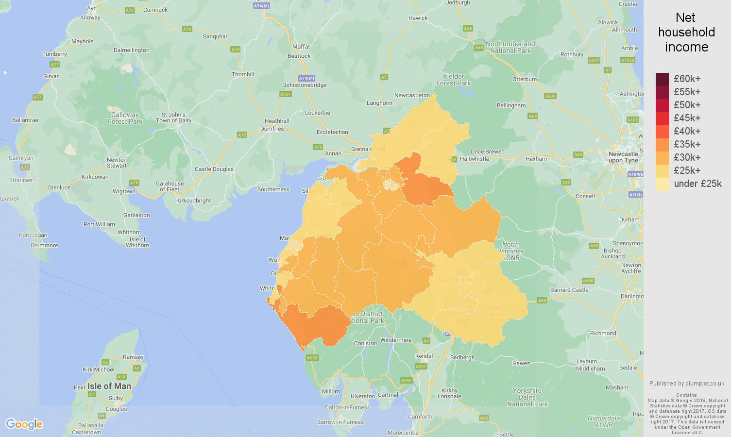 Carlisle net household income map