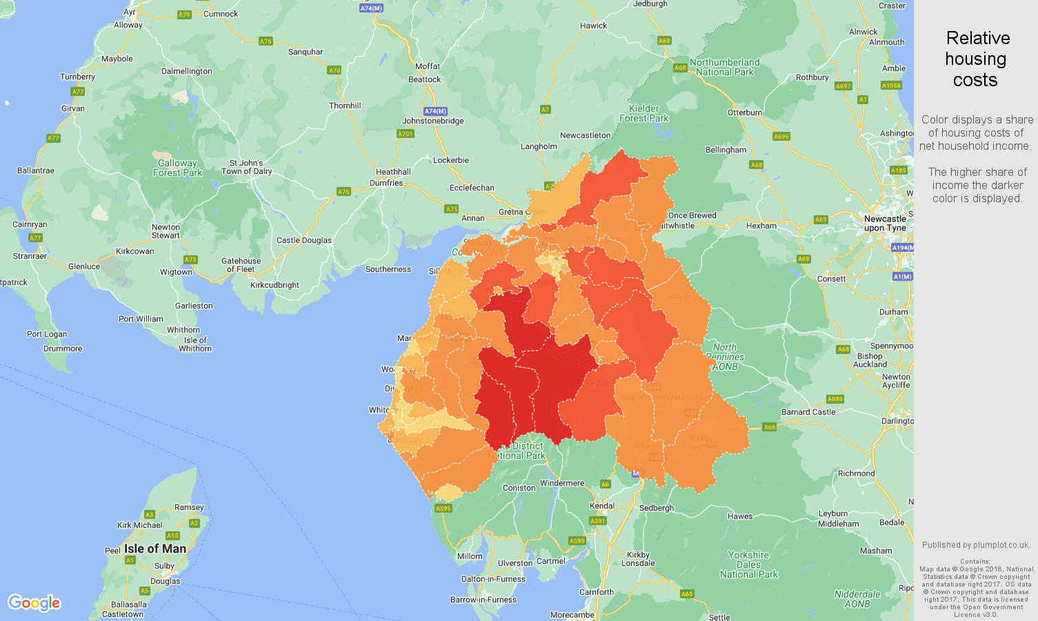 Carlisle relative housing costs map