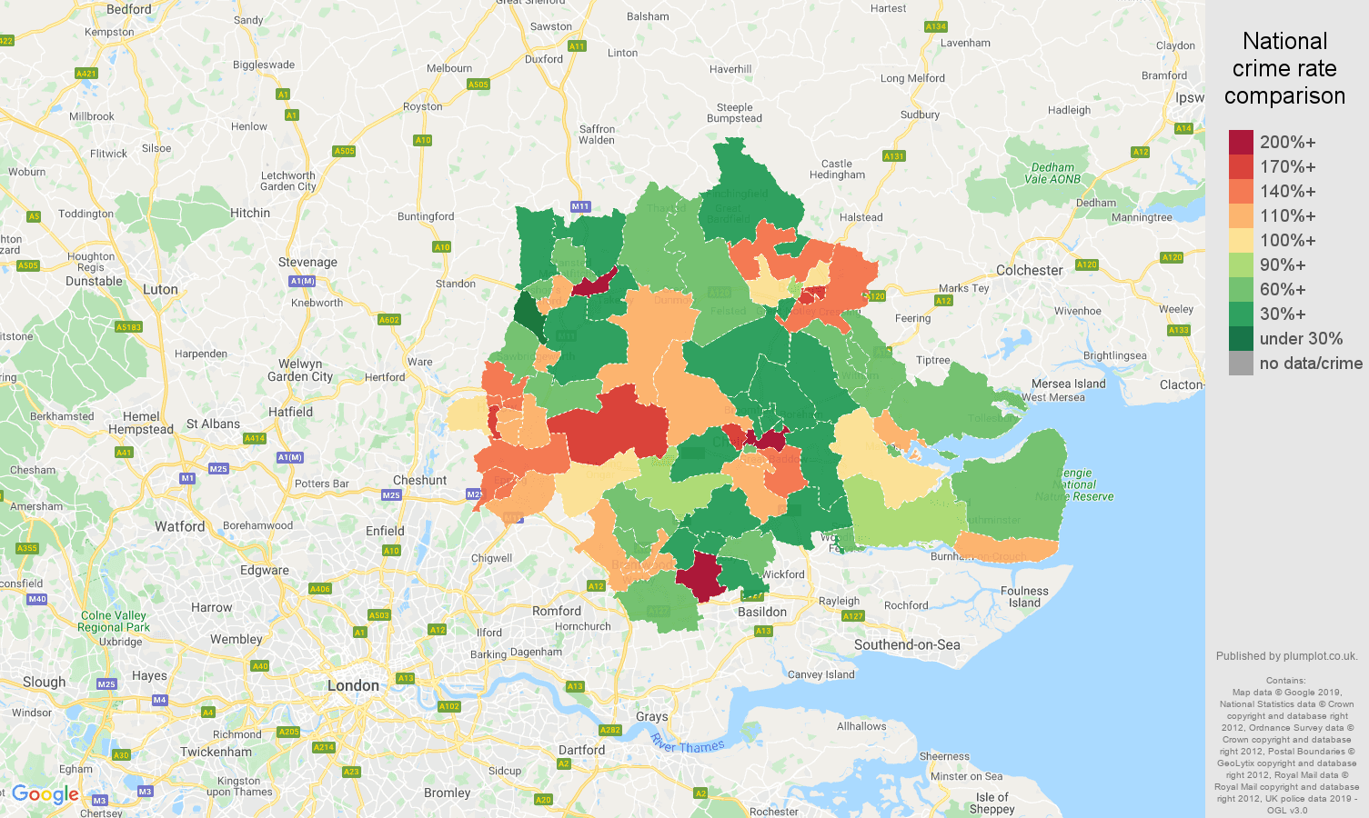 Chelmsford other crime rate comparison map