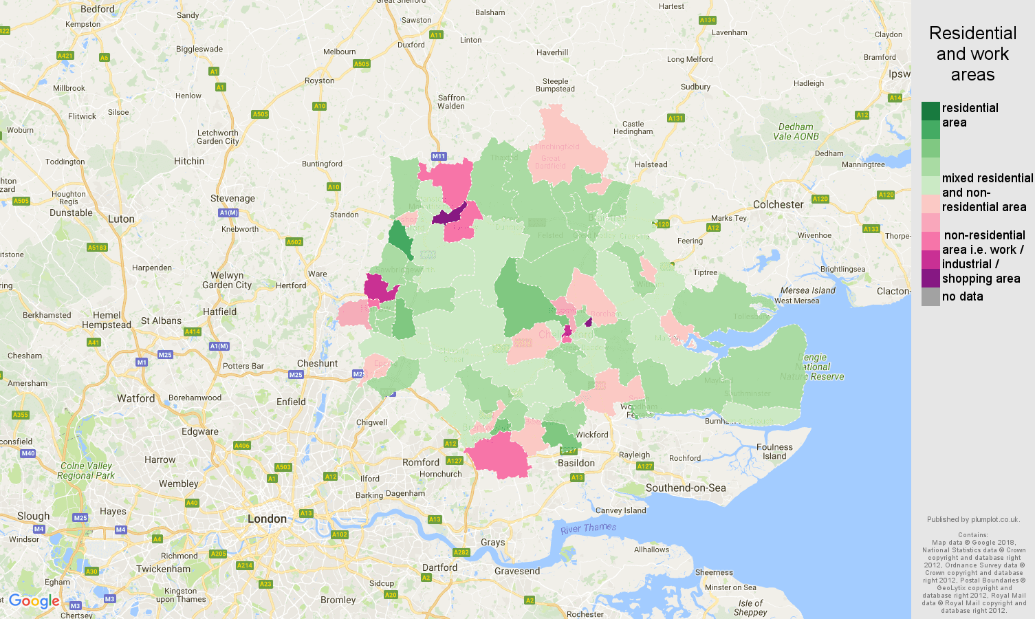 Chelmsford residential areas map