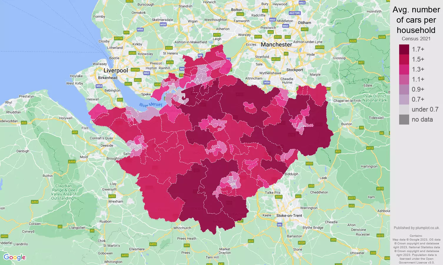 Cheshire cars per household map