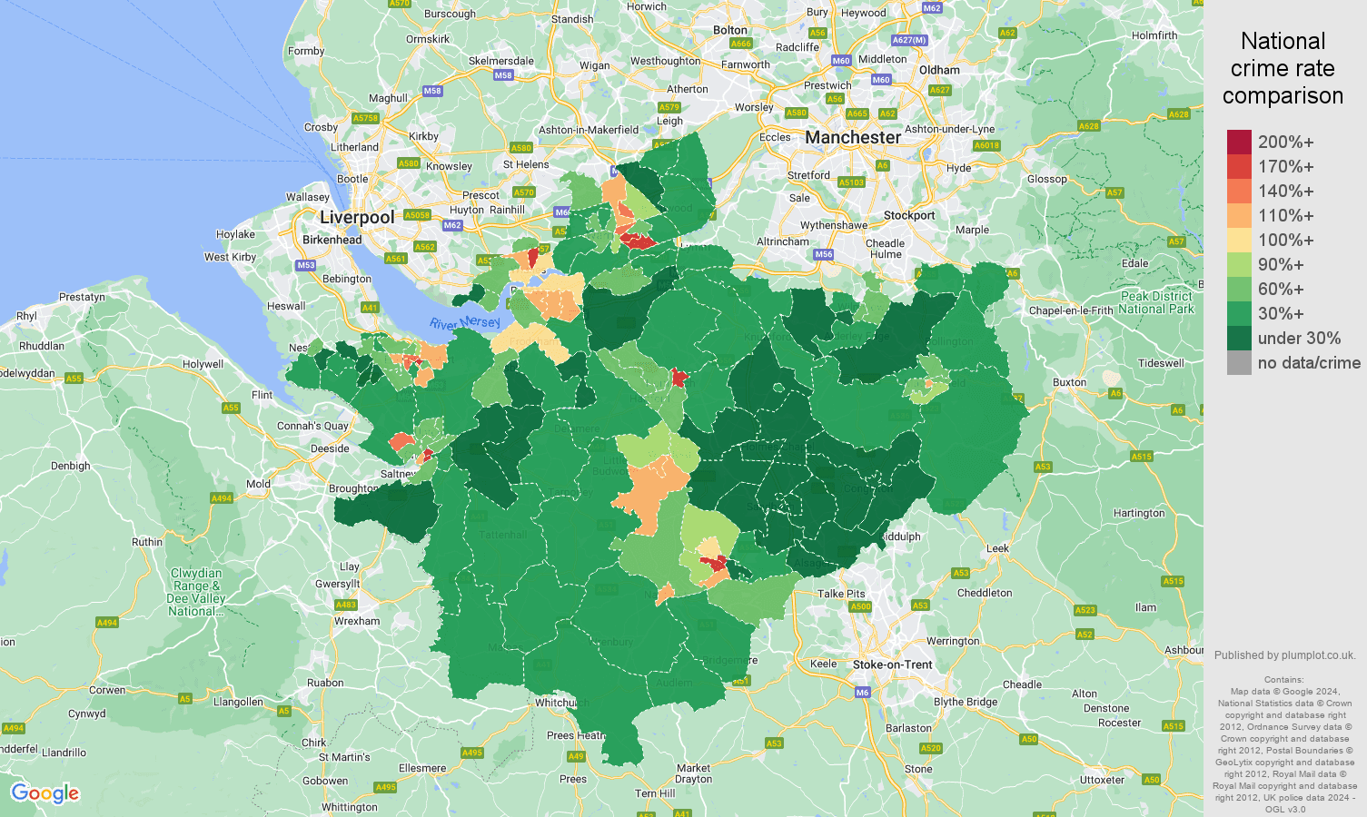 Cheshire crime rate comparison map