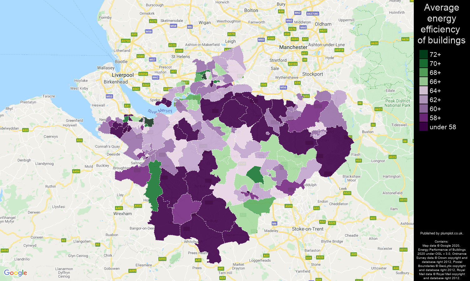 Cheshire map of energy efficiency of houses