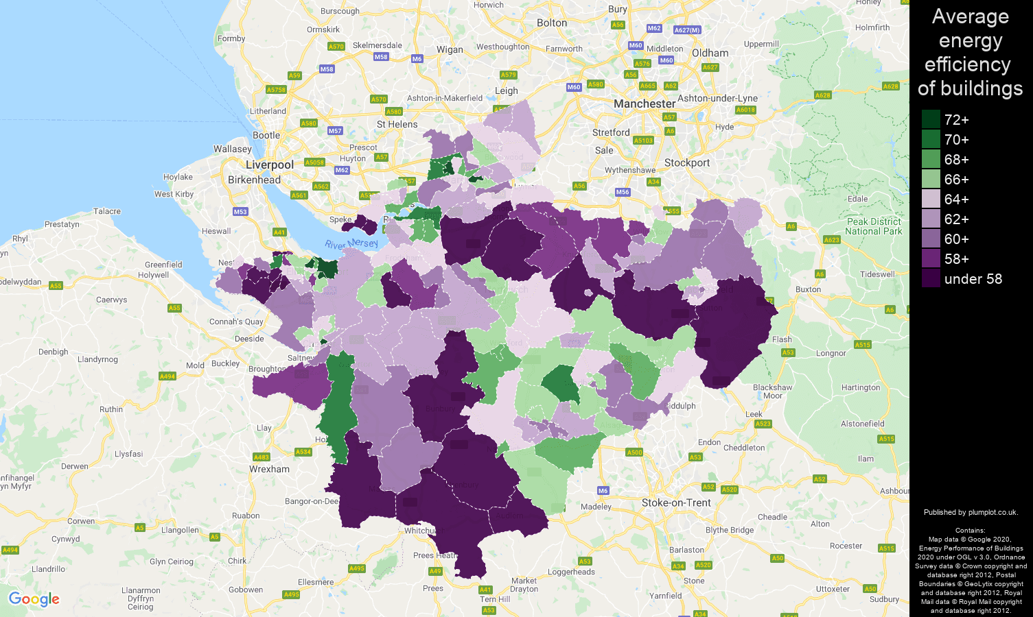 Cheshire map of energy efficiency of properties