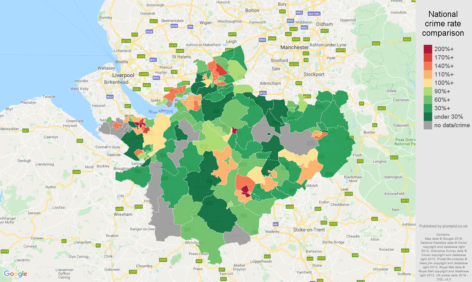 Cheshire other crime rate comparison map