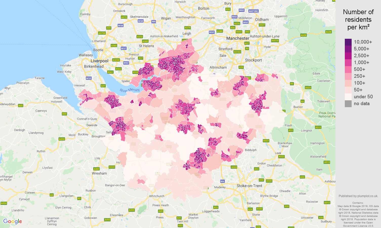 Cheshire population density map