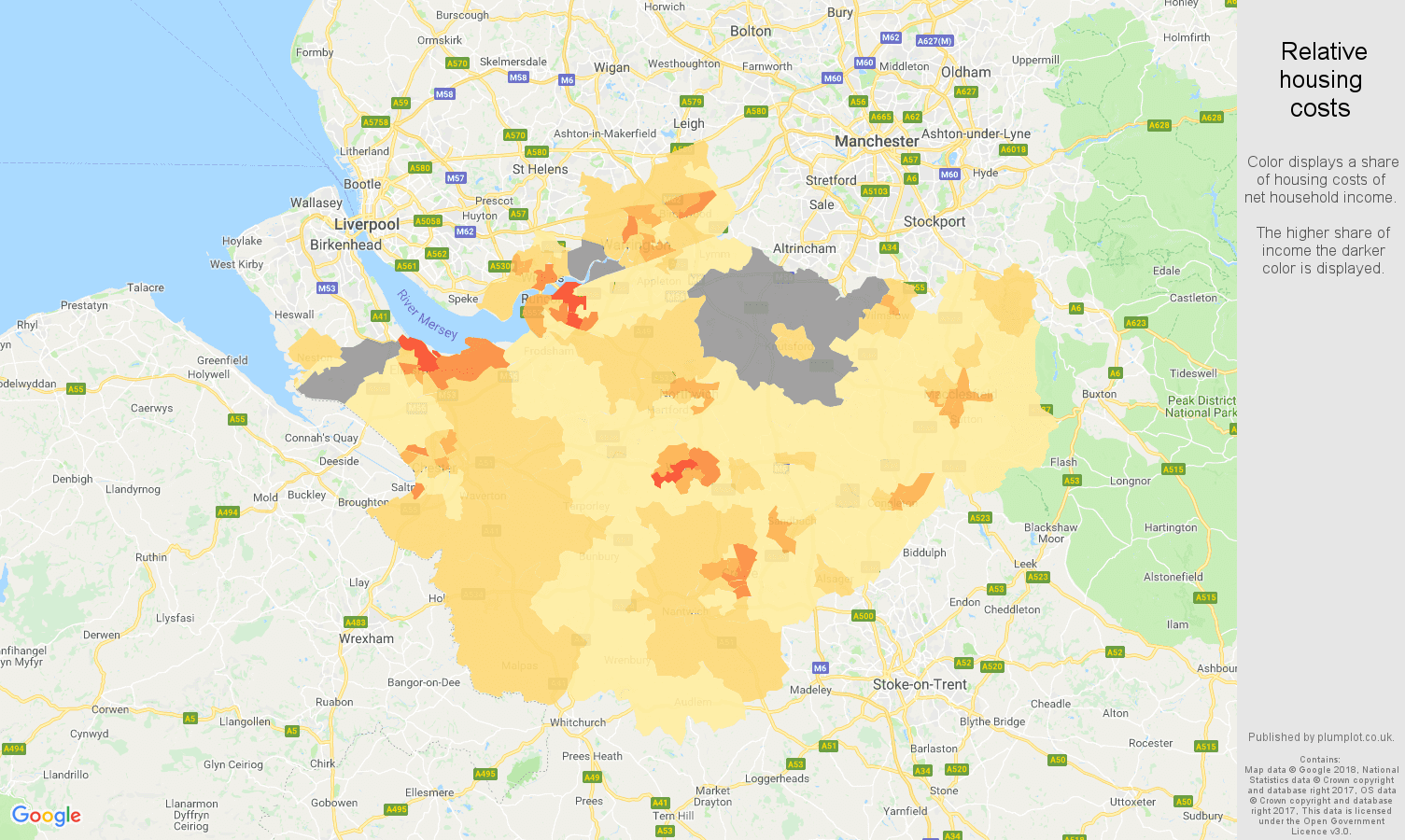 Cheshire relative housing costs map