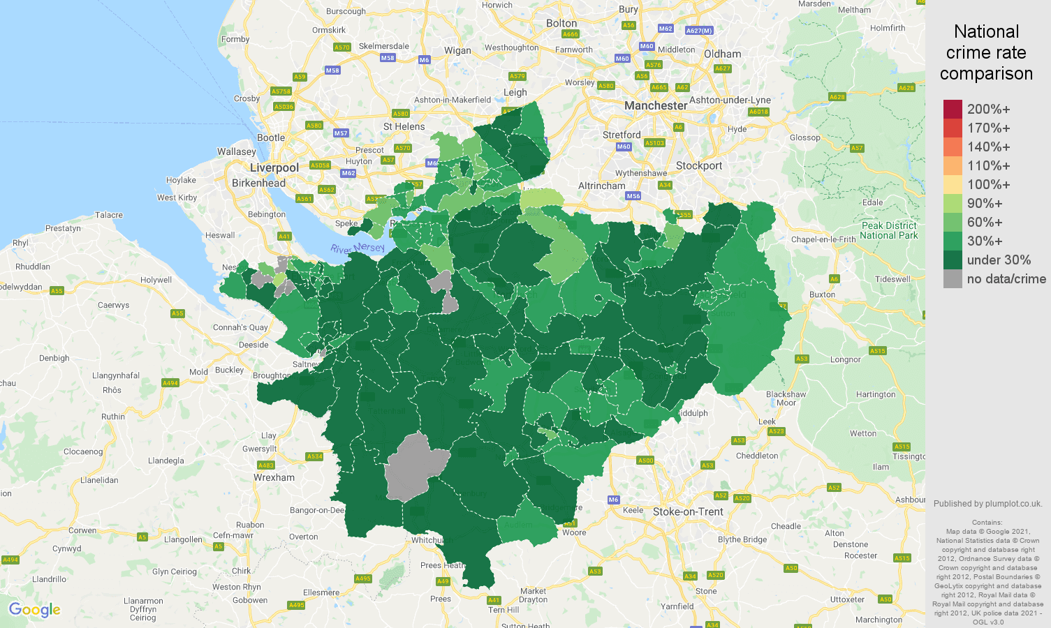 Cheshire vehicle crime rate comparison map