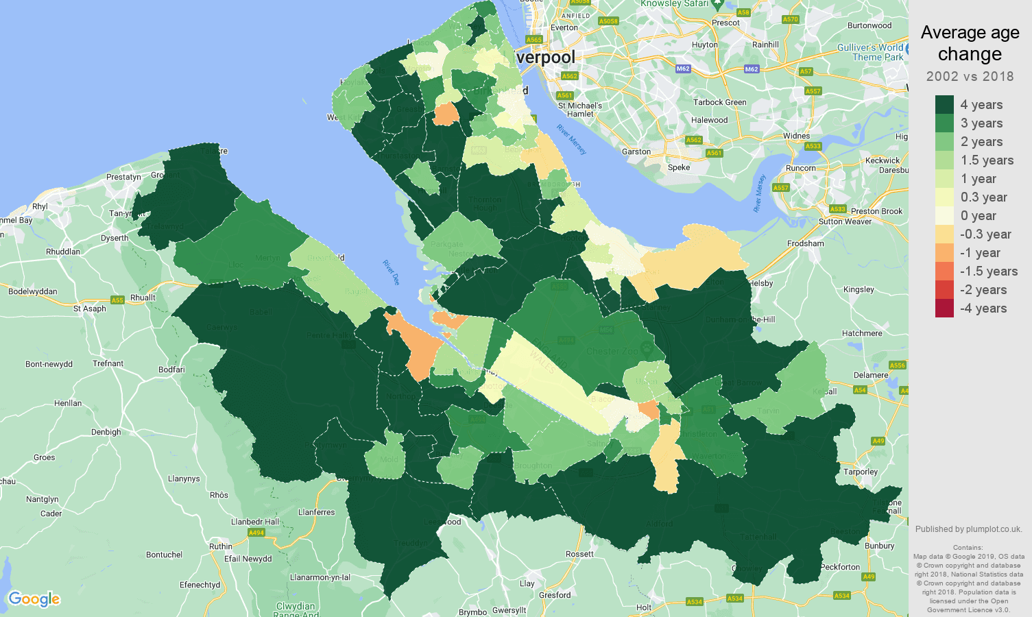 Chester average age change map
