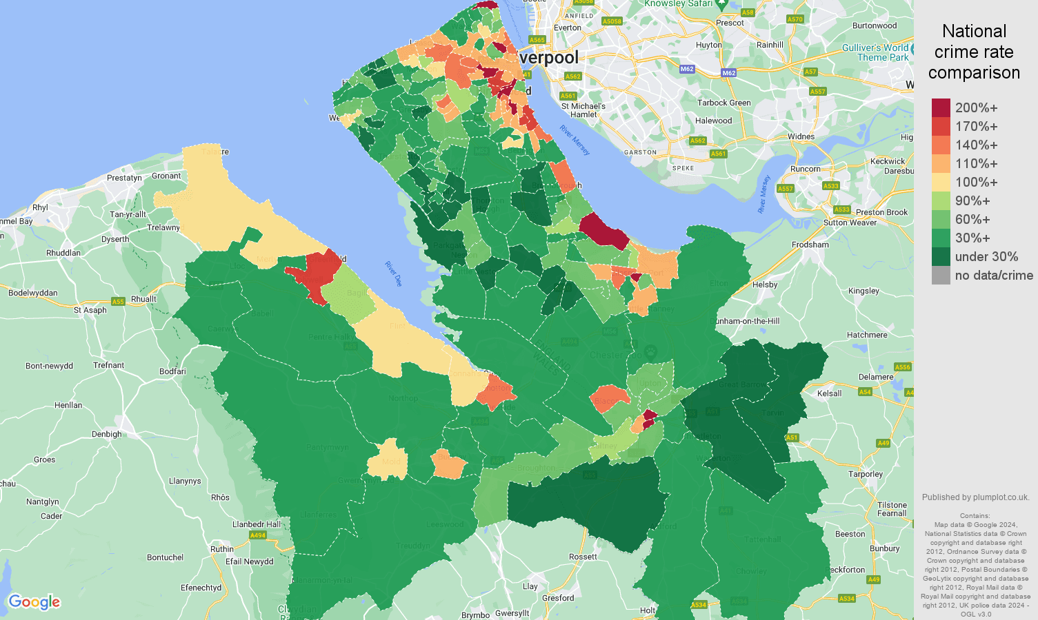 Chester crime rate comparison map